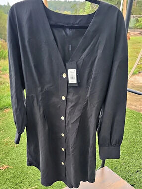 Rails Jaclyn Cutout Back Shirt Dress Black Long Sleeve Mini Dress Large